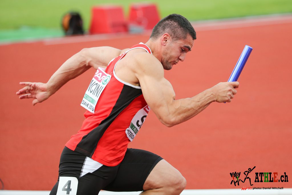 Amsterdam, 9.7.2016, 4x100m, Pascal Mancini (SUI). (Daniel Mitchell/EQ Images)