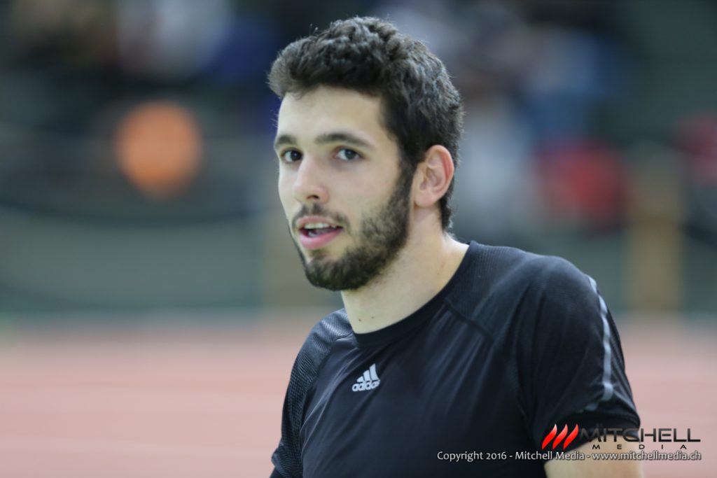 Magglingen, 6 February 2016, Leichtathletik Nat. Hallenmeeting (inkl. SM-MK Aktive) en Salle 2016, Bastien Mouthon, (SUI) (60m) (Daniel Mitchell/EQ Images)